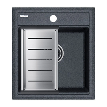 Мойка кухонная Paulmark Stepia 45 PM114651-DG+A375-BS, искусственный камень, с коландером Advance, графит/брашированная нержавеющая сталь