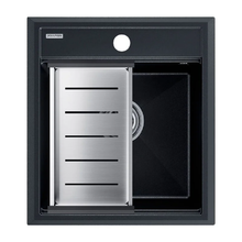 Мойка кухонная Paulmark Stepia 45 PM114651-BLM+A375-BS, искусственный камень, с коландером Advance, черный металлик/брашированная нержавеющая сталь