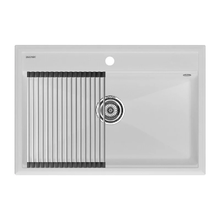 Мойка кухонная Paulmark Stepia 80 PM117551-WH+R375-BS, искусственный камень, с ролл-матом Step, белый