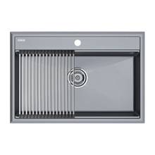 Мойка кухонная Paulmark Stepia 80 PM117551-GRM+R375-BS, искусственный камень, с ролл-матом Step, серый металлик