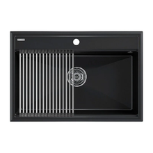 Мойка кухонная Paulmark Stepia 80 PM117551-BLM+R375-BS, искусственный камень, с ролл-матом Step, черный металлик