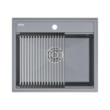 Мойка кухонная Paulmark Stepia 60 PM115951-GRM+R375-BS, искусственный камень, с ролл-матом Step, серый металлик