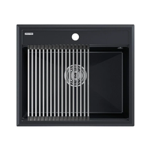 Мойка кухонная Paulmark Stepia 60 PM115951-BLM+R375-BS, искусственный камень, с ролл-матом Step, черный металлик