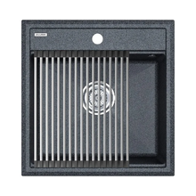 Мойка кухонная Paulmark Stepia 50 PM115051-DG+R375-BS, искусственный камень, с ролл-матом Step, графит