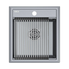 Мойка кухонная Paulmark Stepia 45 PM114651-GRM+R375-BS, искусственный камень, с ролл-матом Step, серый металлик