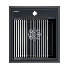 Мойка кухонная Paulmark Stepia 45 PM114651-BLM+R375-BS, искусственный камень, с ролл-матом Step, черный металлик