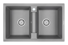Мойка кухонная Paulmark Tandem PM238150-GRM, 81 см, кварцевая, серый металлик