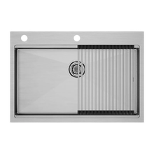 Мойка кухонная Paulmark Kroner PM707551-BS+R405-BS, 75 см, нержавеющая сталь, с ролл-матом Step, брашированная нержавеющая сталь