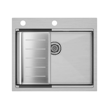 Мойка кухонная Paulmark Kroner PM705951-BS+A405-BS, 59 см, нержавеющая сталь, с коландер Advance, брашированная нержавеющая сталь