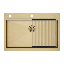 Мойка кухонная Paulmark Kroner PM707551-BG+R405-BG, 75 см, нержавеющая сталь, PVD покрытие, с ролл-матом Step, золото брашированное