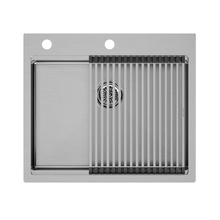 Мойка кухонная Paulmark Kroner PM705951-BS+R405-BS, 59 см, нержавеющая сталь, с ролл-матом Step, брашированная нержавеющая сталь