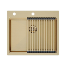 Мойка кухонная Paulmark Kroner PM705951-BG+R405-BG, 59 см, нержавеющая сталь, PVD покрытие, с ролл-матом Step, золото брашированное