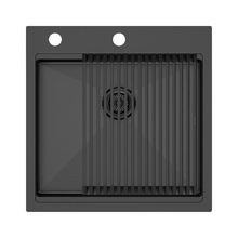 Мойка кухонная Paulmark Kroner PM705151-GM+R405-GM, 51 см, нержавеющая сталь, PVD покрытие, с ролл-матом Step, вороненая сталь