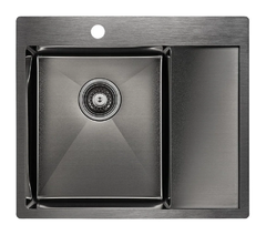 Мойка кухонная Paulmark Flank PM225951-GML/R, 59 см, вороненая сталь, левая/правая