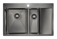 Мойка кухонная Paulmark Kroner PM227851-GML/R, 78 см, вороненая сталь, левая/правая