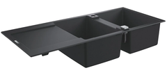 Мойка кухонная из искусственного гранита Grohe K500, 31647AP0, 116 x 50 см, с корзинчатым фильтром и донным клапаном, черный гранит
