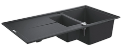 Мойка кухонная из искусственного гранита Grohe K400, 31642AP0, 100 x 50 см, с корзинчатым фильтром и донным клапаном, черный гранит