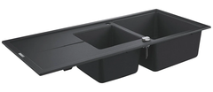 Мойка кухонная из искусственного гранита Grohe K400, 31643AP0, 116 x 50 см, с корзинчатым фильтром и донным клапаном, черный гранит