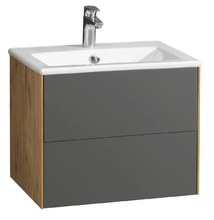 Тумба под раковину Акватон Сохо 60 см подвесная, дуб веллингтон/графит софт, 1A258001AJA00