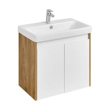 Тумба с раковиной Акватон Сканди Doors 70 см подвесная, белый глянец/дуб рустикальный, 1A2789K0SDZ90