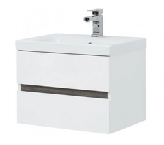 Тумба под раковину Aquanet Беркли 50 см подвесная, 2 ящика, белый глянцевый/дуб рошелье, 254288