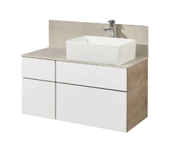 Тумба с раковиной Акватон Мишель 100 см подвесная, цвет дуб эндгрейн/белый, столешница керамогранит, 1A2773K2MIX40