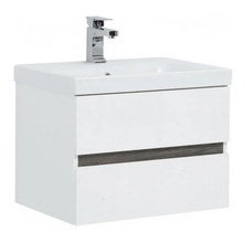 Тумба под раковину Aquanet Беркли 60 см подвесная, 2 ящика, белый глянцевый/дуб рошелье, 254289