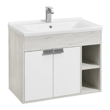 Тумба с раковиной Акватон Флай 80 см подвесная/напольная, белый/дуб крафт, 1A2374K0FAX10