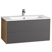 Тумба с раковиной Акватон Сохо 100 см подвесная, дуб веллингтон/графит софт, 1A2582K1AJA00