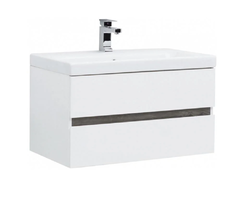 Тумба под раковину Aquanet Беркли 80 см подвесная, 2 ящика, белый глянцевый/дуб рошелье, 254290