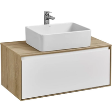 Тумба с раковиной Акватон Либерти 90 см, дуб эльвезия, белый, раковина накладная Mila 50 x 35, столешница дуб эльвезия, 1A2799К1LYC70
