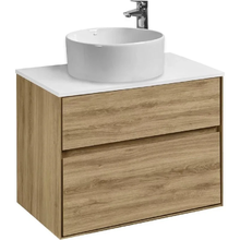 Тумба с раковиной Акватон Либерти 75 см, дуб эльвезия, раковина накладная Mila 40, столешница белая, 1A2795К2LY010