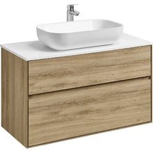 Тумба с раковиной Акватон Либерти 100 см, дуб эльвезия, раковина накладная Лола 60, столешница белая, 1A2796К3LY010