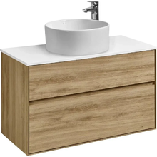 Тумба с раковиной Акватон Либерти 100 см, дуб эльвезия, раковина накладная Mila 40, столешница белая, 1A2796К2LY010