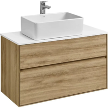 Тумба с раковиной Акватон Либерти 100 см, дуб эльвезия, раковина накладная Mila 50 x 35, столешница белая, 1A2796К1LY010