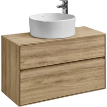 Тумба с раковиной Акватон Либерти 100 см, дуб эльвезия, раковина накладная Mila 40, столешница дуб эльвезия, 1A2796К2LYC70