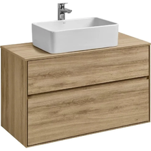 Тумба с раковиной Акватон Либерти 100 см, дуб эльвезия, раковина накладная Mila 50 x 35, столешница дуб эльвезия, 1A2796К1LYC70