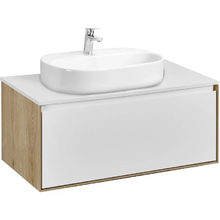 Тумба с раковиной Акватон Либерти 90 см, дуб эльвезия, белый, раковина накладная Одри Round 62 x 42, столешница белая, 1A2799К5LY010