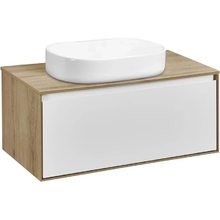 Тумба с раковиной Акватон Либерти 90 см, дуб эльвезия, белый, раковина накладная Лола 60, столешница дуб эльвезия, 1A2799К3LYC70