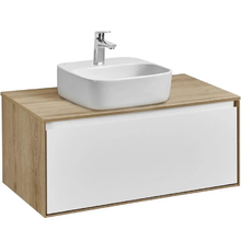 Тумба с раковиной Акватон Либерти 90 см, дуб эльвезия, белый, раковина накладная Одри 42 х 42 см, Soft, столешница дуб эльвезия, 1A2799К4LYC70