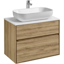 Тумба с раковиной Акватон Либерти 75 см, дуб эльвезия, раковина накладная Лола 60, столешница белая, 1A2795К3LY010