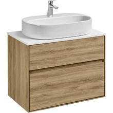 Тумба с раковиной Акватон Либерти 75 см, дуб эльвезия, раковина накладная Одри Round 62 x 42, столешница белая, 1A2795К5LY010