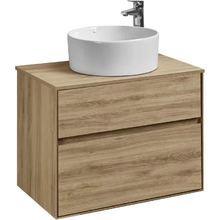 Тумба с раковиной Акватон Либерти 75 см, дуб эльвезия, раковина накладная Mila 40, столешница дуб эльвезия, 1A2795К2LYC70