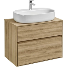 Тумба с раковиной Акватон Либерти 75 см, дуб эльвезия, раковина накладная Одри Round 62 x 42, столешница дуб эльвезия, 1A2795К5LYC70