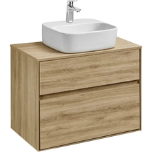 Тумба с раковиной Акватон Либерти 75 см, дуб эльвезия, раковина накладная Одри 42 х 42, Soft, столешница дуб эдьвезия, 1A2795К4LYC70