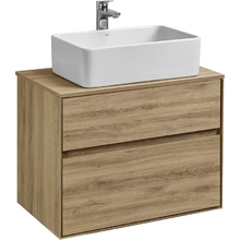 Тумба с раковиной Акватон Либерти 75 см, дуб эльвезия, раковина накладная Mila 50 x 35, столешница дуб эльвезия, 1A2795К1LYC70