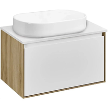 Тумба с раковиной Акватон Либерти 70 см, дуб эльвезия, белый, раковина накладная Лола 60, столешница белая, 1A2798К3LY010