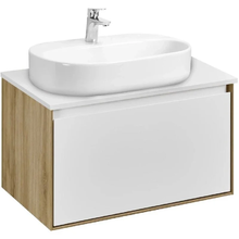 Тумба с раковиной Акватон Либерти 70 см, дуб эльвезия, белый, раковина накладная Одри Round 62 x 42, столешница белая, 1A2798К5LY010