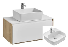 Тумба с раковиной Акватон Либерти 70 см, дуб эльвезия, белый, раковина накладная Одри 42 х 42 см, Soft, столешница белая, 1A2798К4LY010