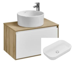 Тумба с раковиной Акватон Либерти 70 см, дуб эльвезия, белый, раковина накладная Лола 60, столешница дуб эльвезия, 1A2798К3LYC70